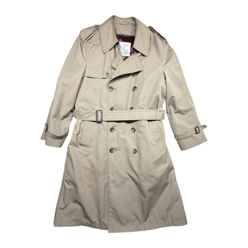 London Fog Vintage Tan Trench Coat Double Breasted Removable Liner 40 Short NICE